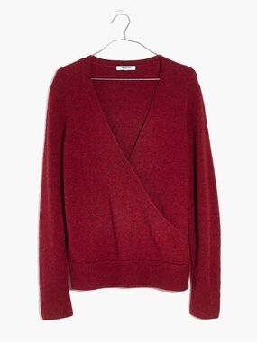 Madewell Wrap-Front Pullover Sweater in Coziest Yarn - Heather Scarlet